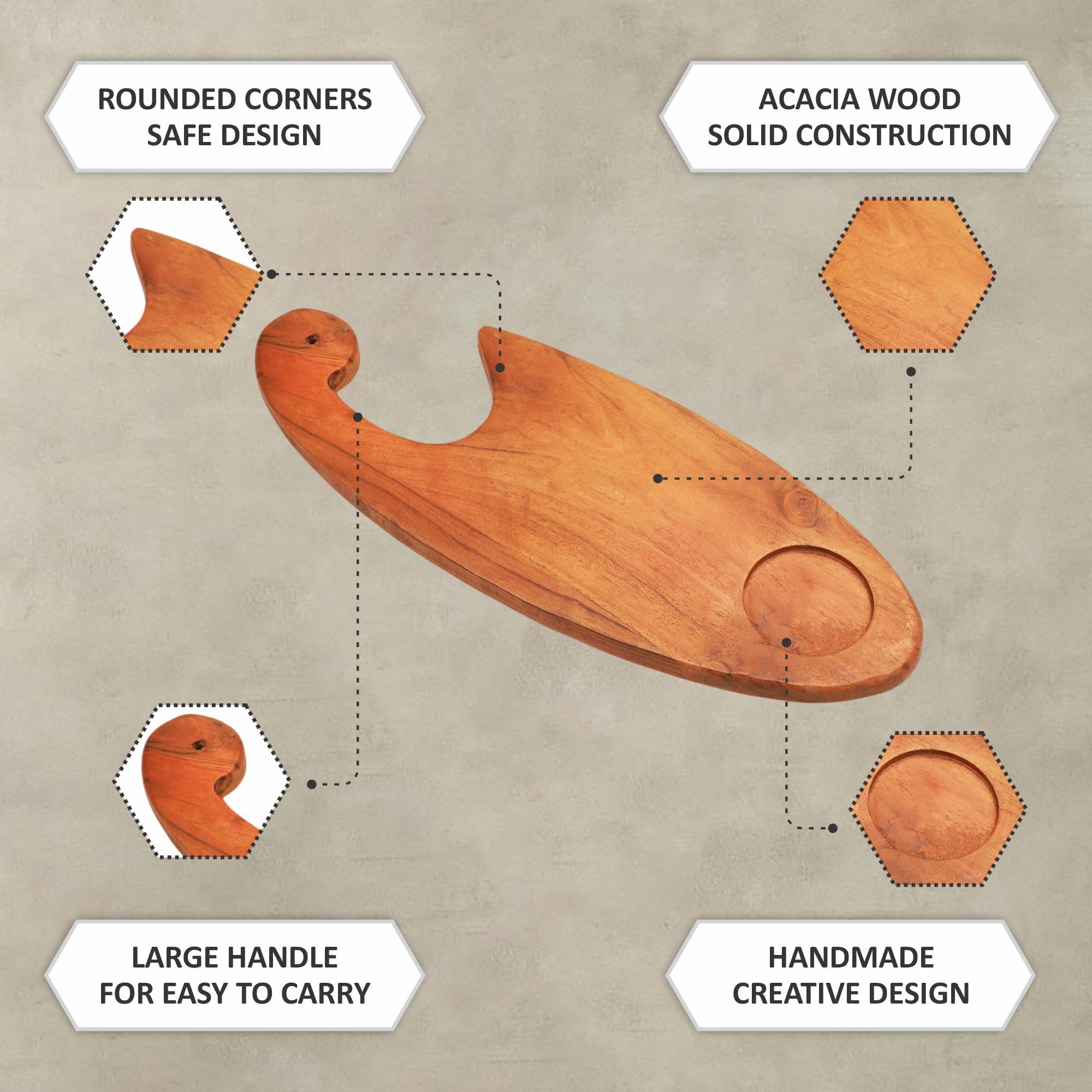 Ariya 15 x 5.5 Inch Acacia Wooden Fish-Shaped Serving Platter