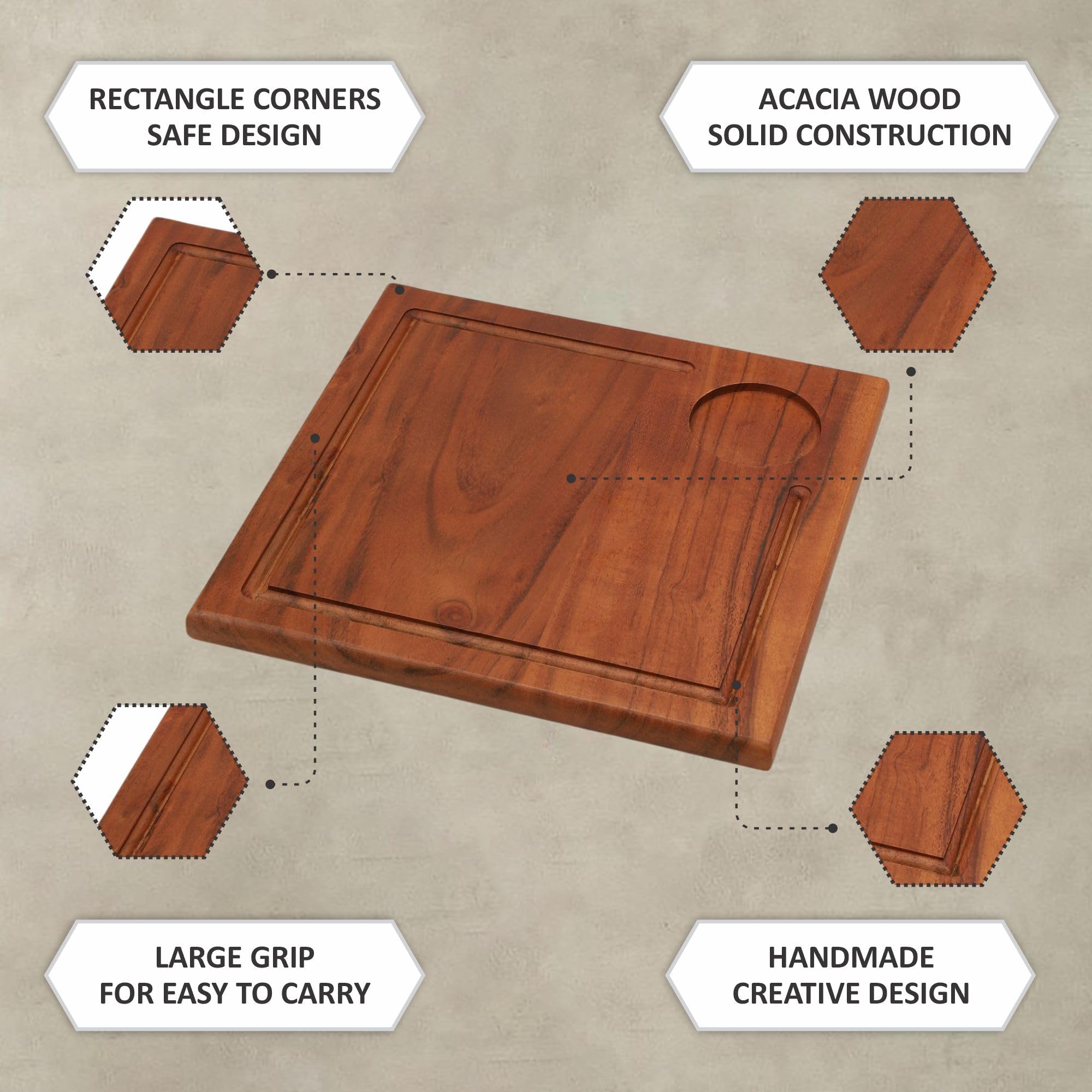 Ariya 10x10 Inch Acacia Wood Serving Platter with Chutney Bowl – Snacks, Cheese & Fruits Tray