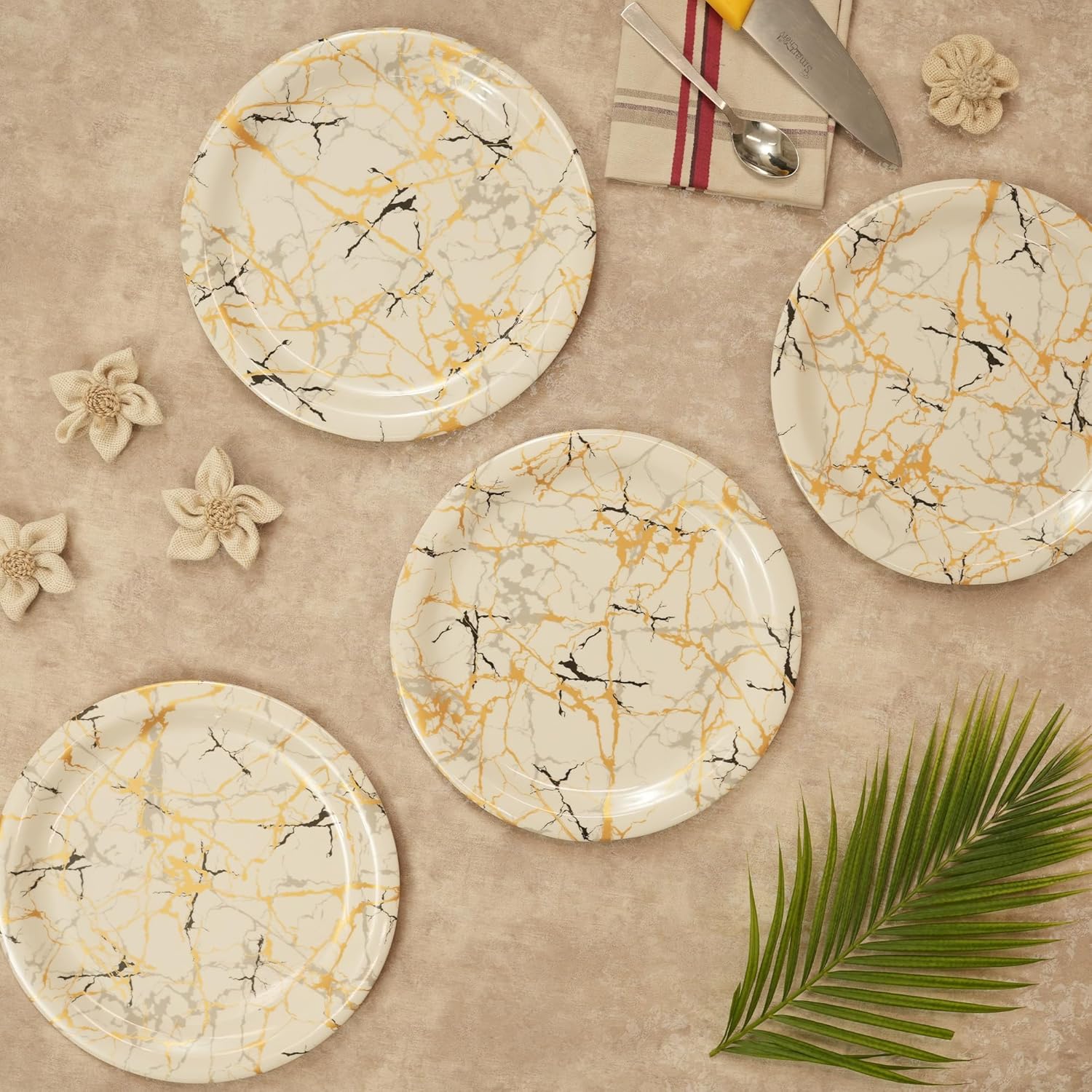 Ariya Melamine Dinner Plates 11 Inch Set of 12 | Luxury Gold