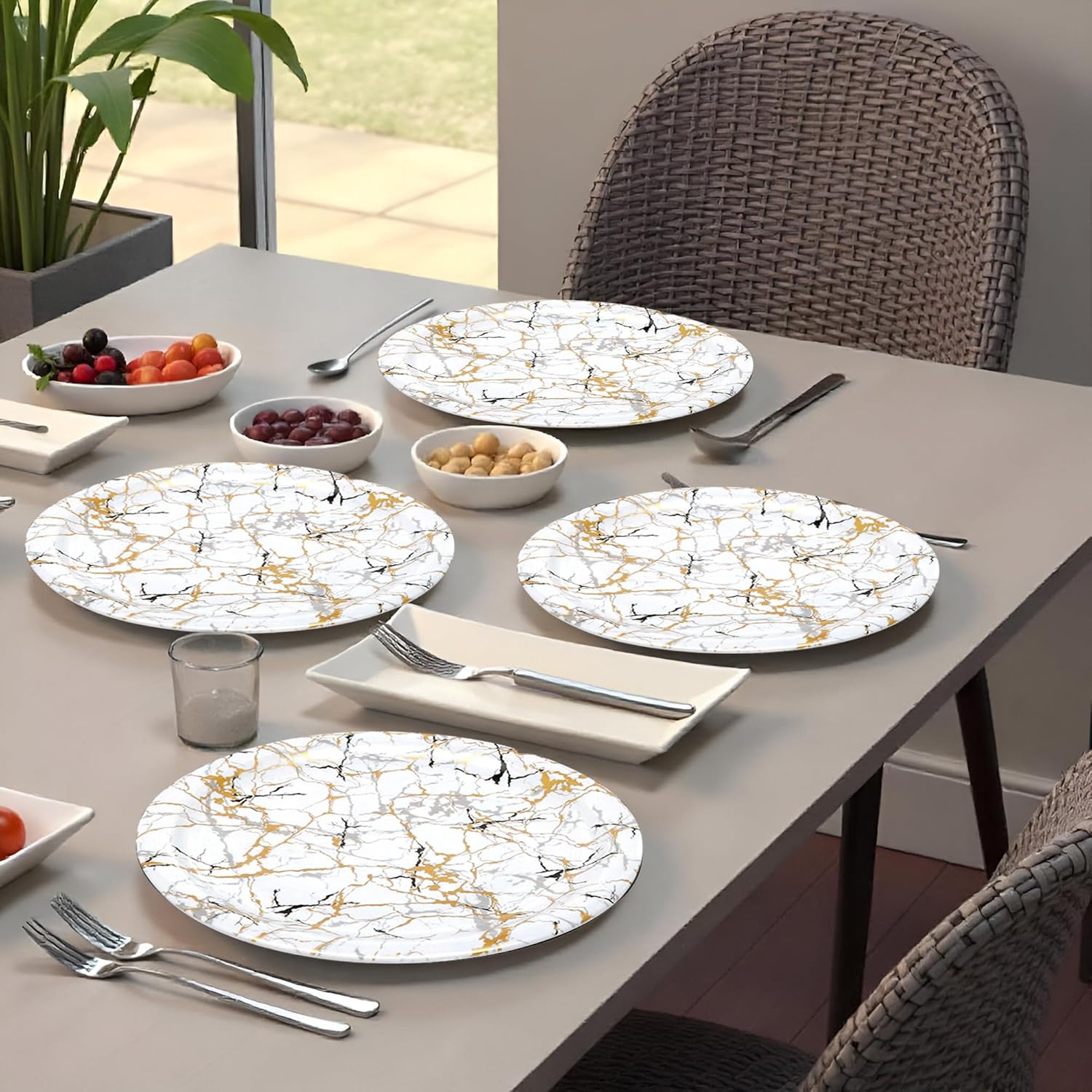 Ariya Melamine Dinner Plates 13 Inch Set of 12 | Royal Marble