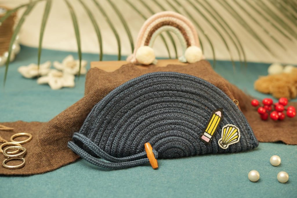 ARIYA Stylish Unique Handmade Dark Grey (PP & Cotton Blend) Clutch Bag with Sticker, Perfect for Parties, Weddings & Everyday Outings