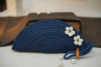 ARIYA Stylish Unique Handmade Blue (PP & Cotton Blend) Clutch Bag with 2 Flower, Perfect for Parties, Weddings & Everyday Outings