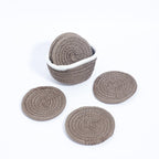 Ariya 6 Psc PP & Cotton Blend Brown Coasters (6 Inch) - Absorbent, Woven, Ideal for Room, Hotel, Bar, Housewarming Gift