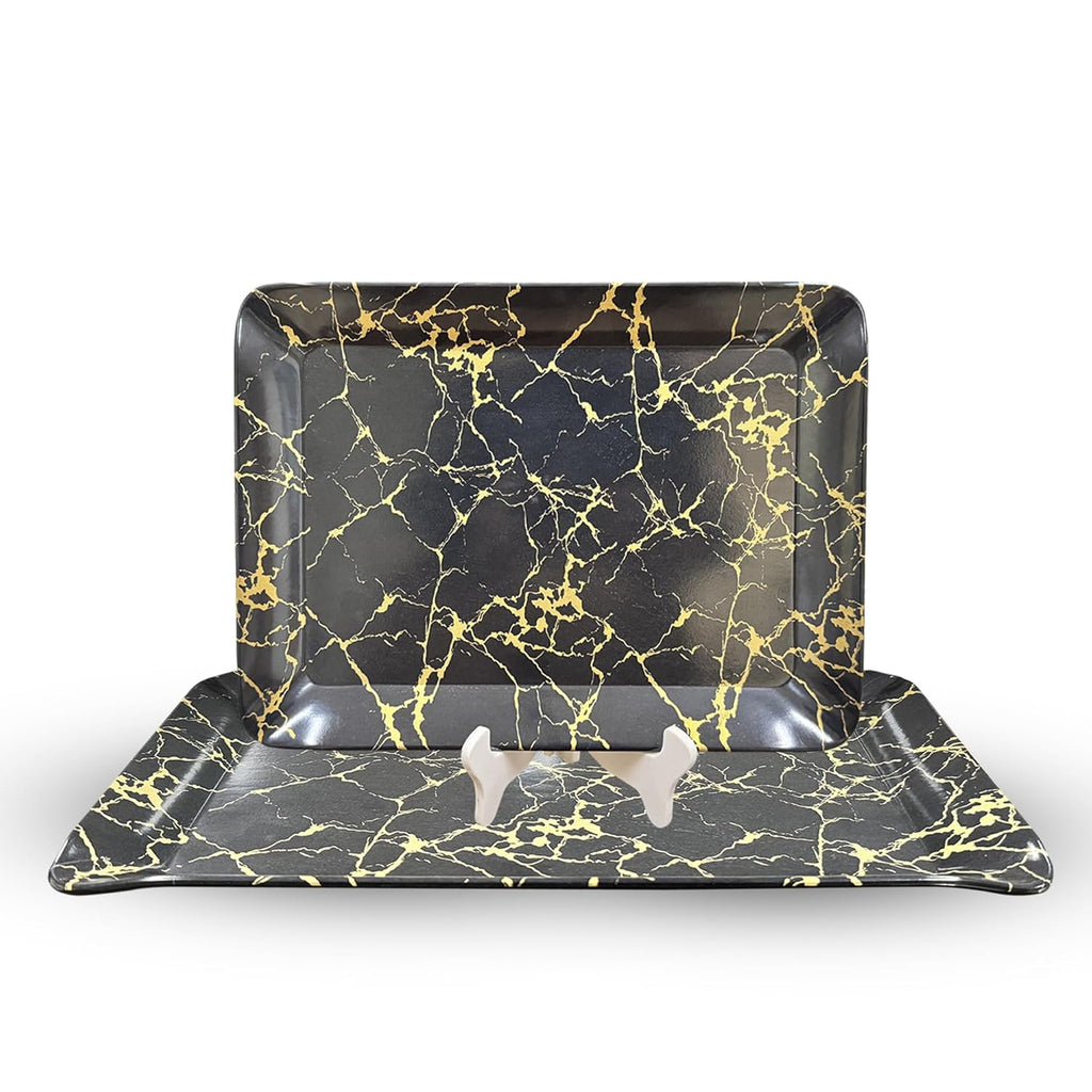Ariya Melamine Serving Tray Set of 2 – Black and Gold | 603,604