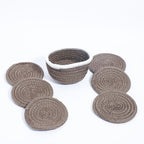 Ariya 6 Psc PP & Cotton Blend Brown Coasters (6 Inch) - Absorbent, Woven, Ideal for Room, Hotel, Bar, Housewarming Gift