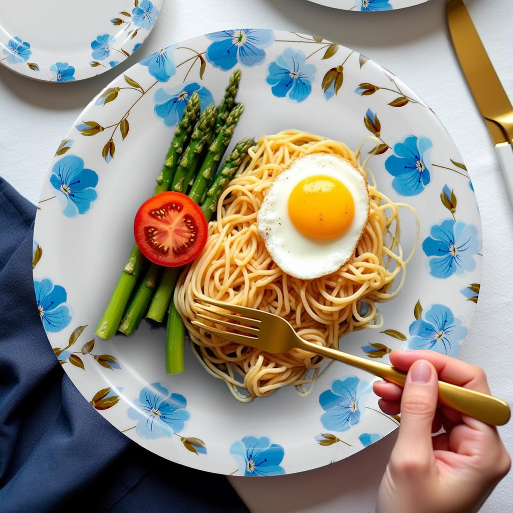 Ariya Melamine 11"Inch Dinner Plate | White Blue Flower Border | Pack of 4