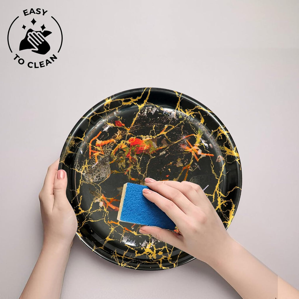 Ariya Melamine Dinner Plates 12 Inch Set of 24 | Black & Gold