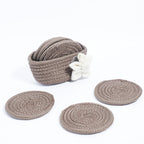 Ariya 6 Psc PP & Cotton Blend Brown Coasters (6 Inch) - Absorbent, Woven, Ideal for Room, Hotel, Bar, Housewarming Gift