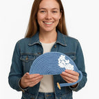 ARIYA Stylish Unique Handmade Blue & White Line (PP & Cotton Blend) Clutch Bag with Flower, Perfect for Parties, Weddings & Everyday Outings