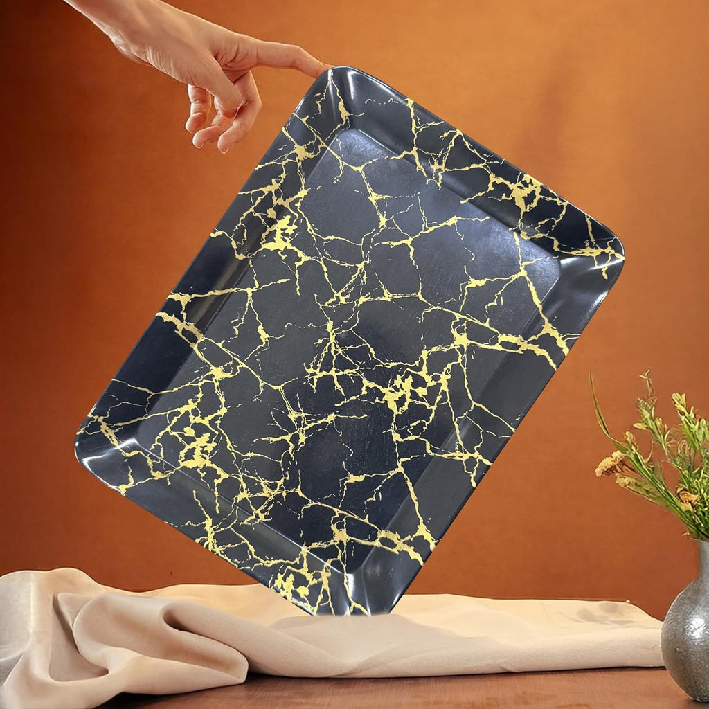 Ariya Melamine Serving Tray Set of 2 – Black and Gold | 603,604