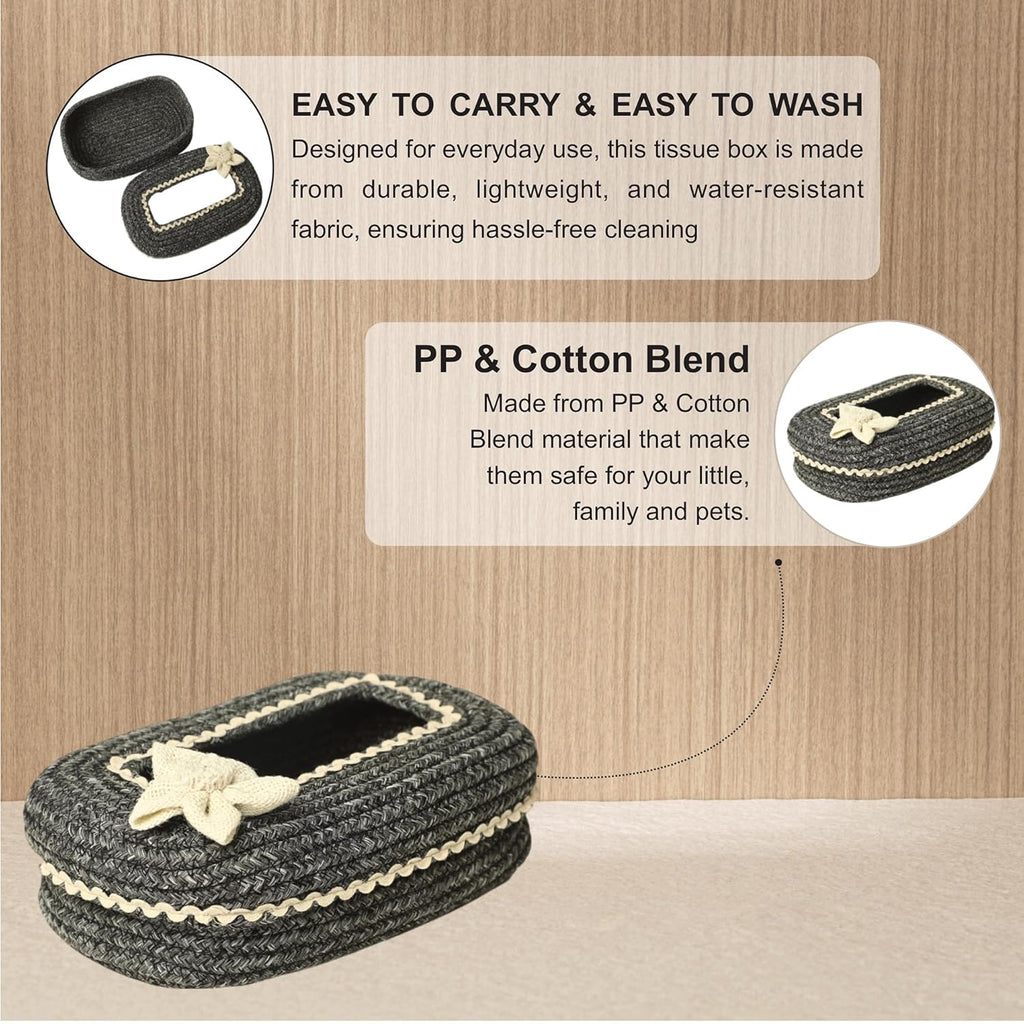 Ariya Cotton Tissue Box Holder – Grey - White Lace