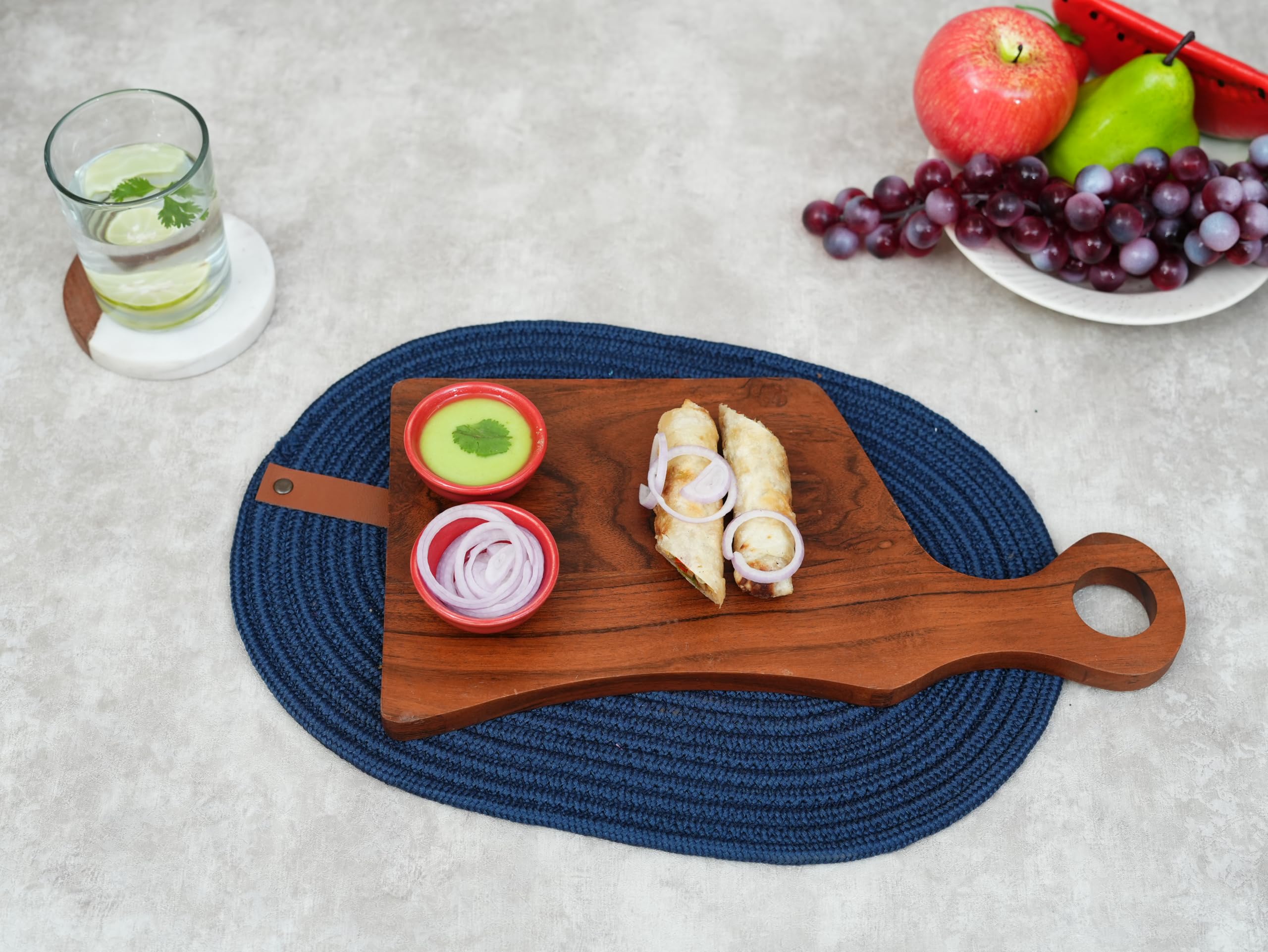 Ariya 14" Acacia Wooden Serving Platter with Chutney Bowl | Cheese & Charcuterie Board for Kitchen & Dining