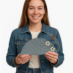 ARIYA Stylish Unique Handmade Light Grey (PP & Cotton Blend) Clutch Bag with 2 Flower, Perfect for Parties, Weddings & Everyday Outings