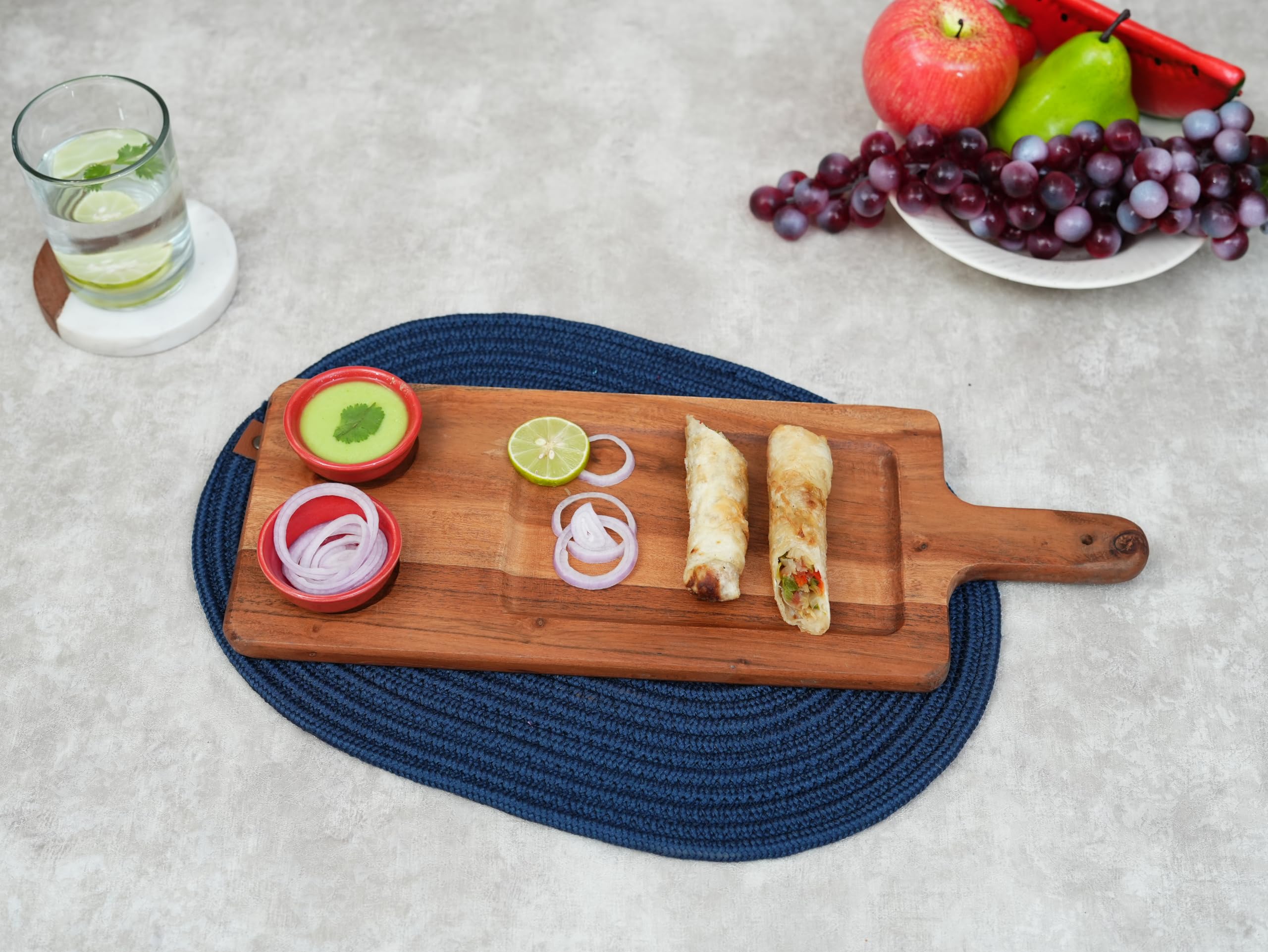 Ariya 16.5 x 6 Inch Acacia Wooden Rectangle Serving Platter with Handle