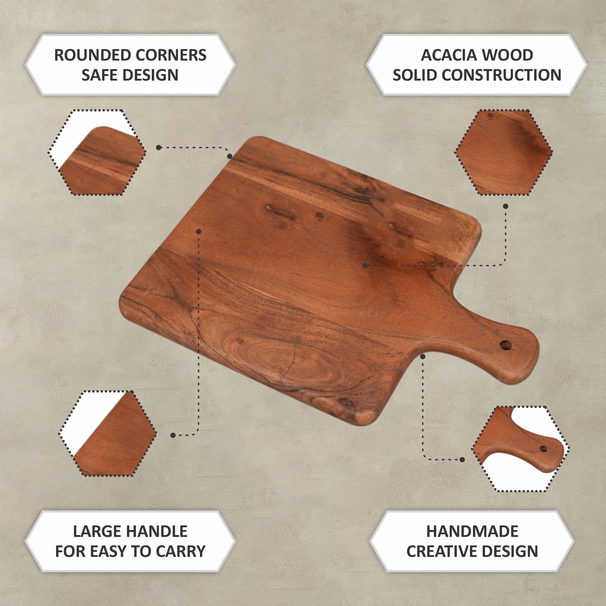 Ariya 14x10 Inch Acacia Wood Square Serving Platter with Handle