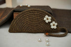 ARIYA Stylish Unique Handmade Brown (PP & Cotton Blend) Clutch Bag with 2 Flower, Perfect for Parties, Weddings & Everyday Outings