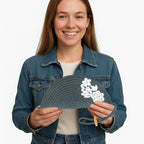 ARIYA Stylish Unique Handmade Dark Grey & White Line (PP & Cotton Blend) Clutch Bag with Flower, Perfect for Parties, Weddings & Everyday Outings