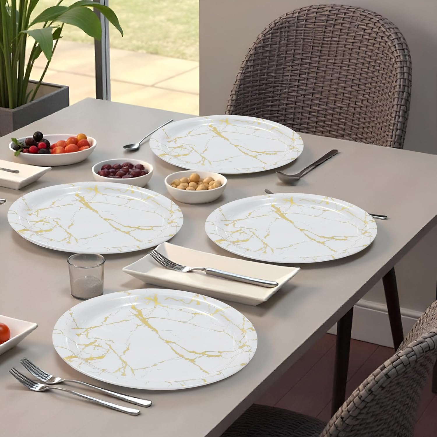 Ariya Melamine Dinner Plates 13 Inch Set of 24 | Golden Grace