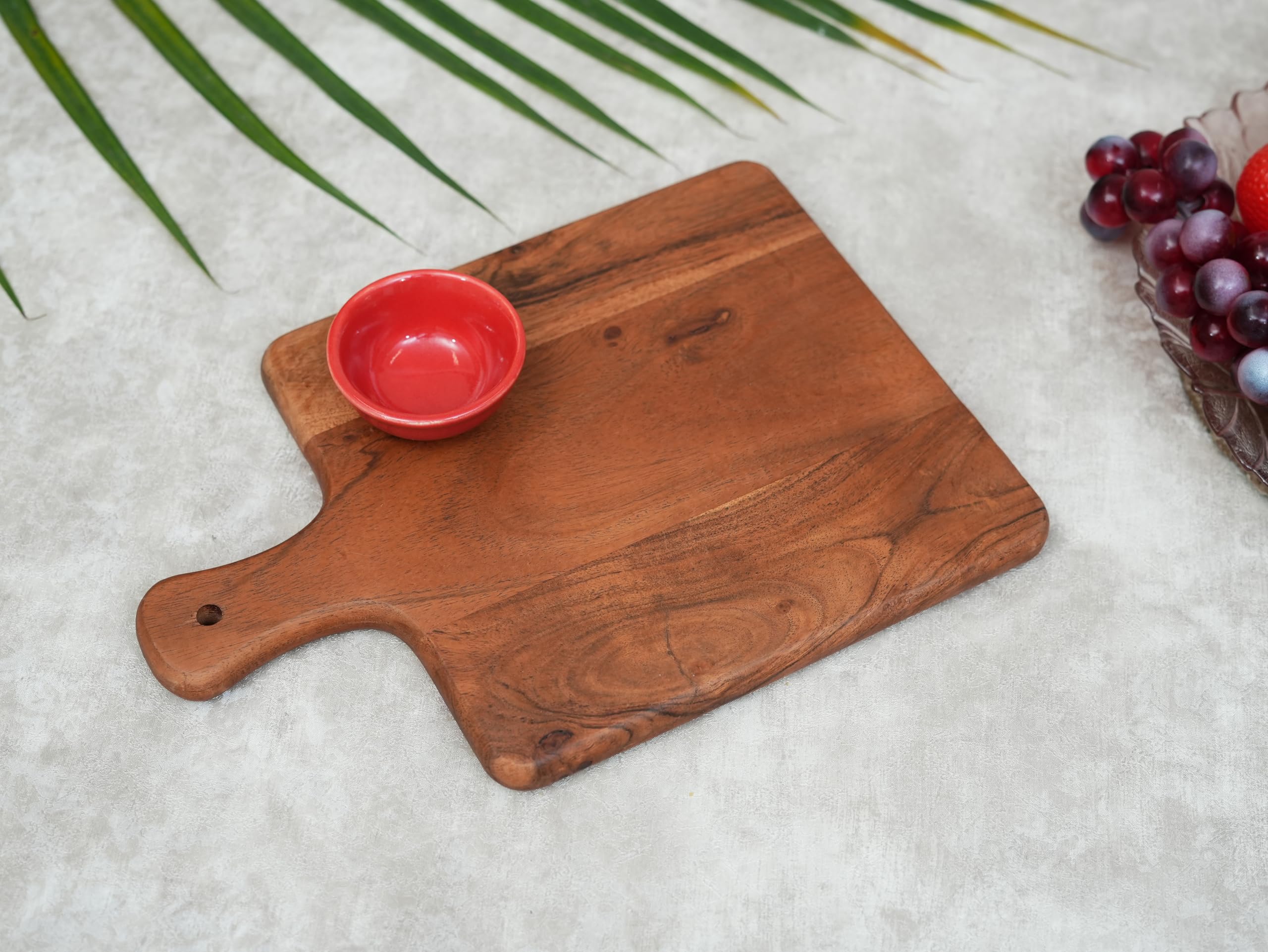 Ariya 11x7.6 Inch Acacia Wood Serving Platter with Handle – Snacks & Fruits Tray