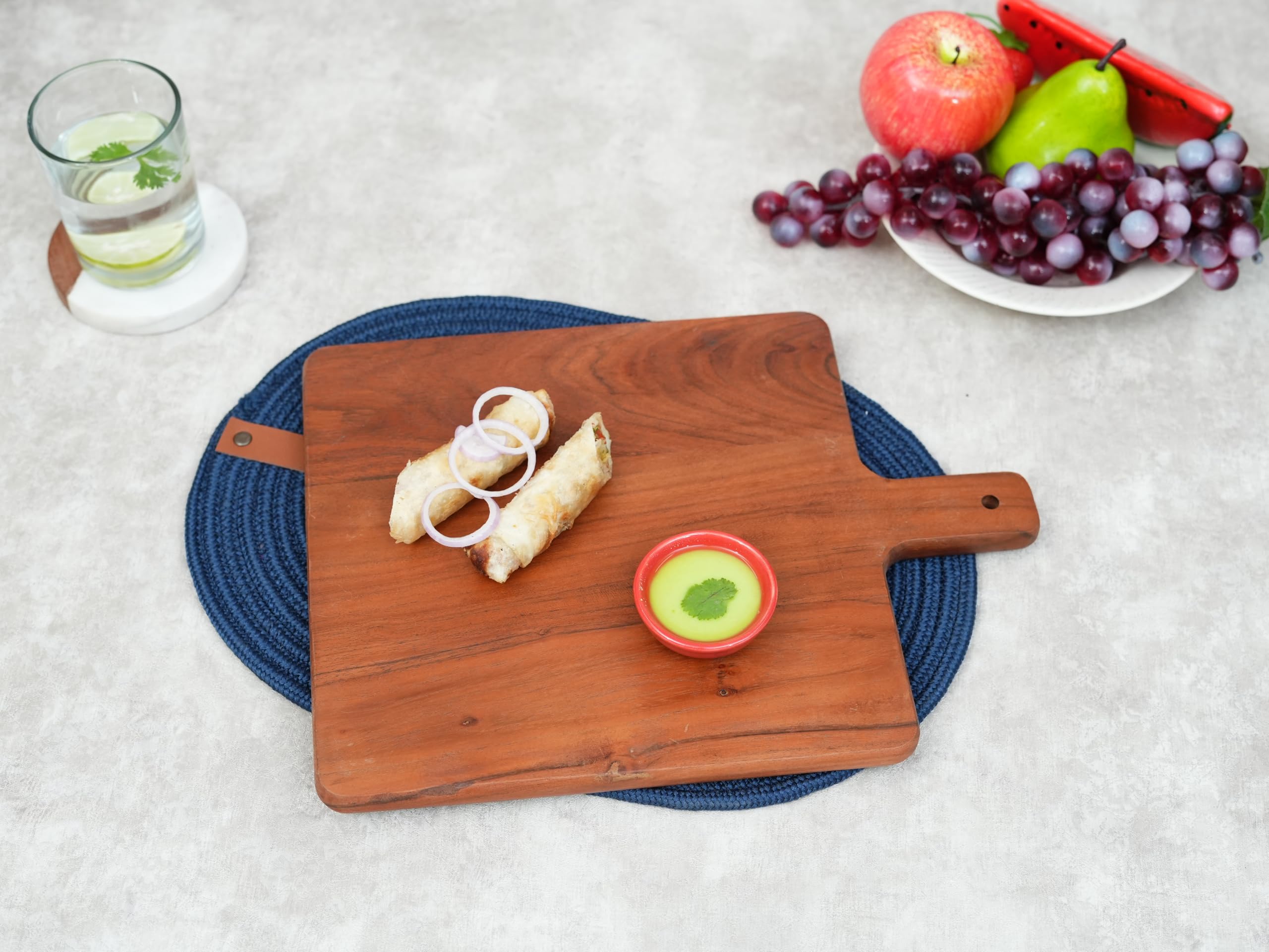 Ariya 11x7.6 Inch Acacia Wood Serving Platter with Handle – Snacks & Fruits Tray
