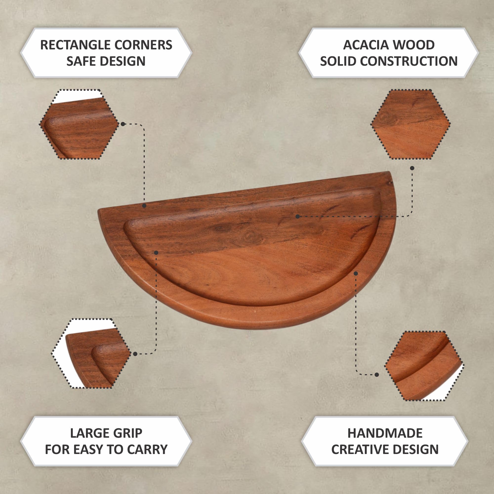 Ariya 12.5x6.5” Acacia Half-Moon Serving Platter with Chutney Bowl – Cheese & Snacks