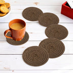 Ariya 6 Psc PP & Cotton Blend Brown Coasters (6 Inch) - Absorbent, Woven, Ideal for Room, Hotel, Bar, Housewarming Gift