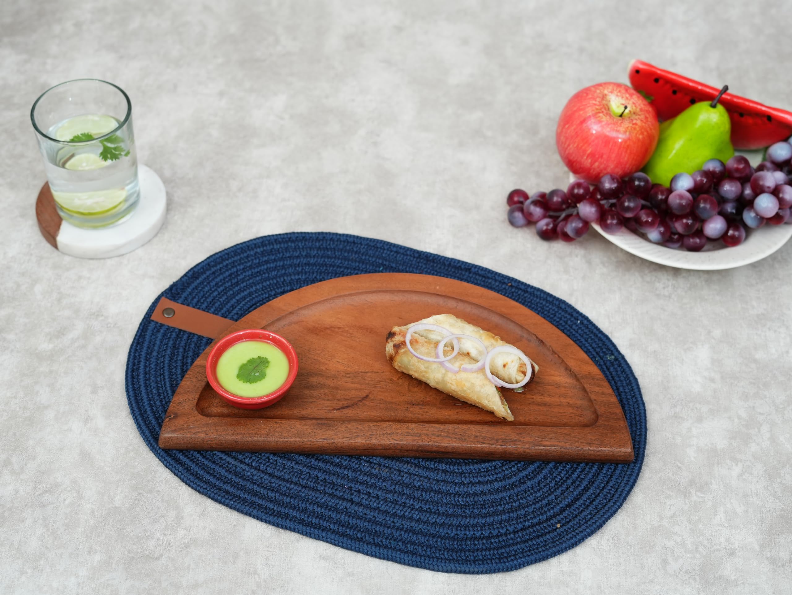 Ariya 12.5x6.5” Acacia Half-Moon Serving Platter with Chutney Bowl – Cheese & Snacks