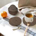 Ariya 4 Inch Round Coaster Set (4049 | Brown | Pack of 6) Handcrafted PP & Cotton Blend Coaster, Durable, Drink Mats for Coffee Tables, Dining, Office & Home Décor