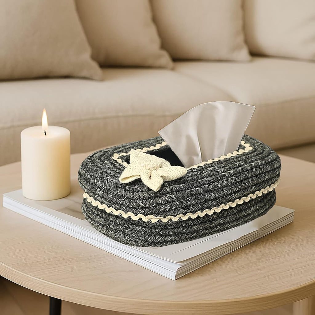 Ariya Cotton Tissue Box Holder – Grey - White Lace