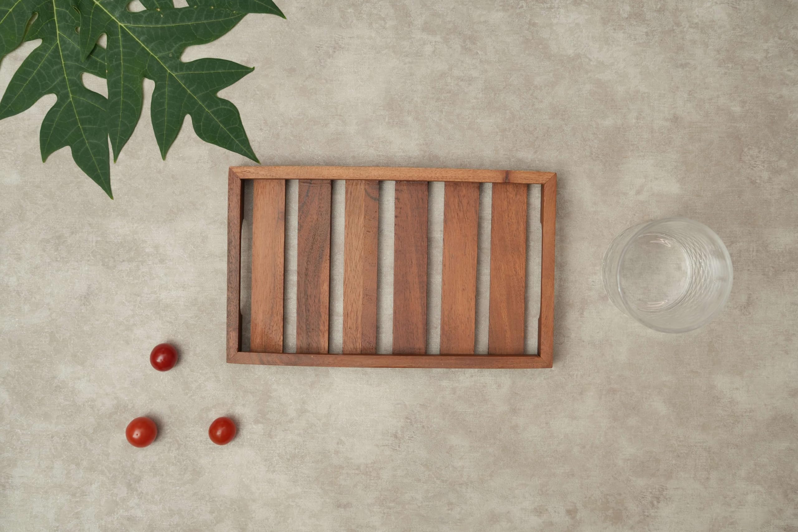 Ariya 10" Acacia Wooden Serving Tray with Handles – Handcrafted for Snacks & Drinks