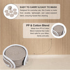 Ariya 6 Psc PP & Cotton Blend Beige Coasters (6 Inch) - Absorbent, Woven, Ideal for Room, Hotel, Bar, Housewarming Gift