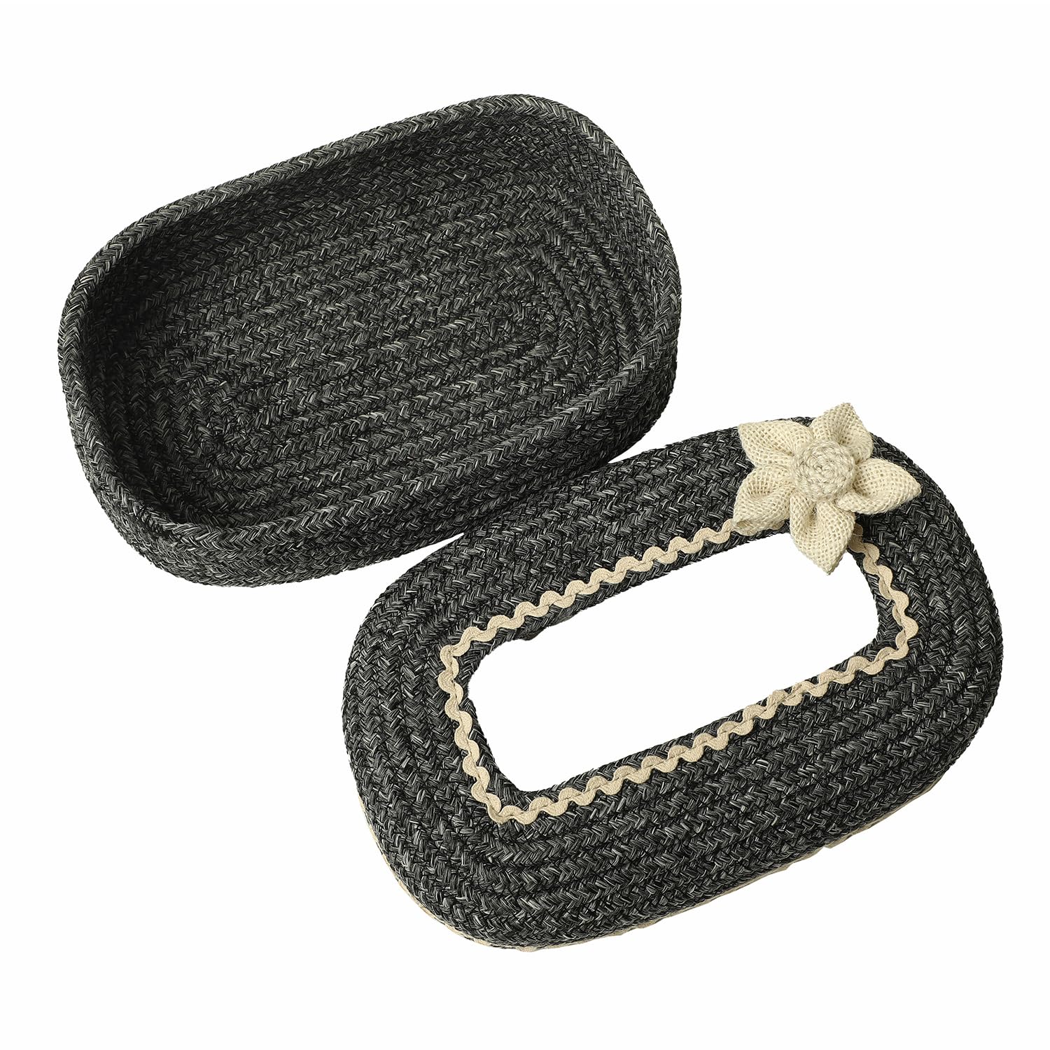 Ariya Cotton Tissue Box Holder – Grey - White Lace