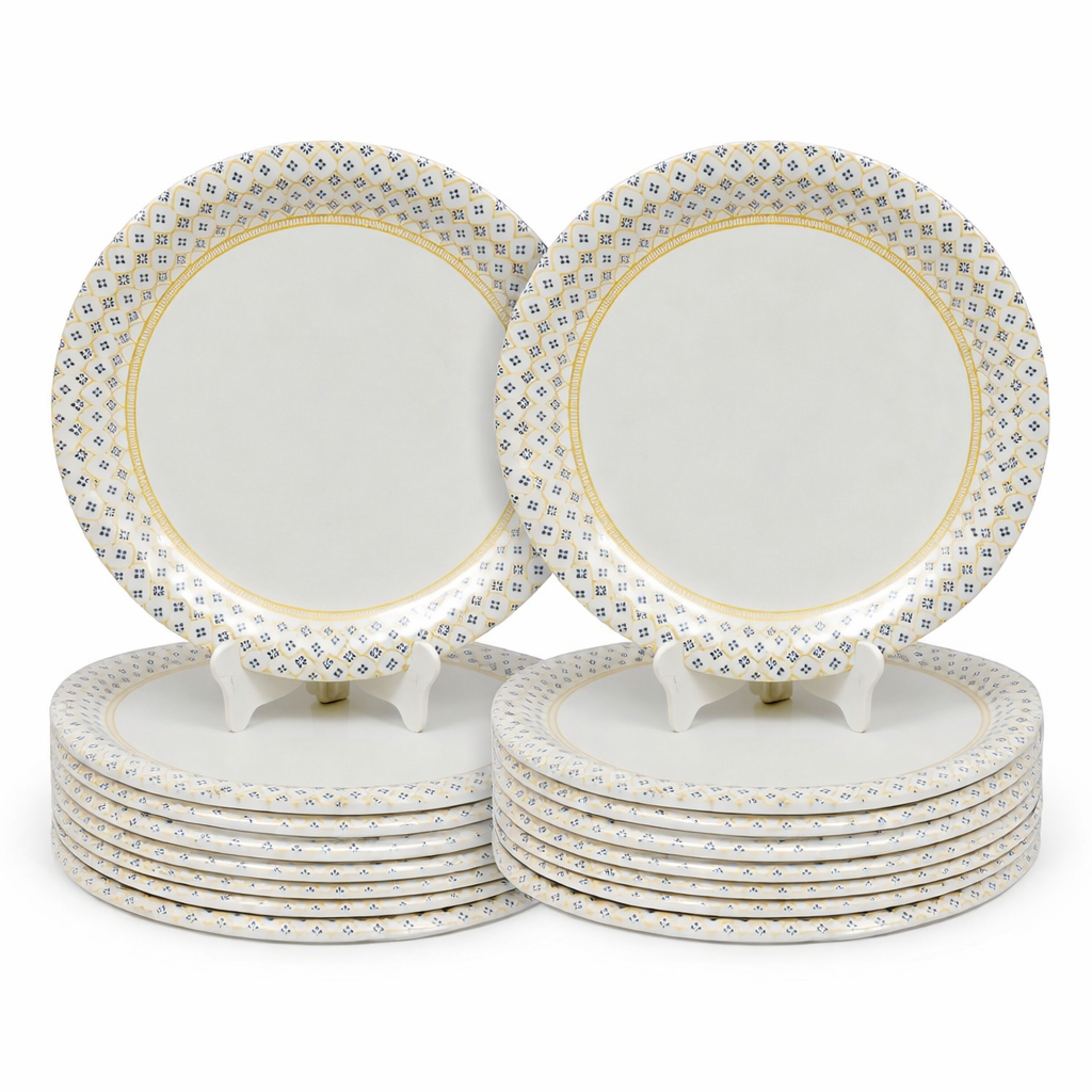 Ariya Melamine Dinner Plates 11 Inch Set of 24 | Royal Blue Border