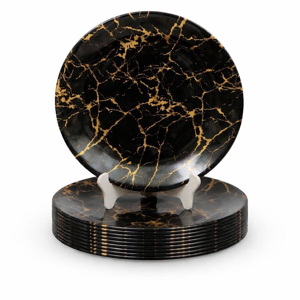 Ariya 10.5" Melamine Dinner Plates Set of 12 – Classic Gold Fusion