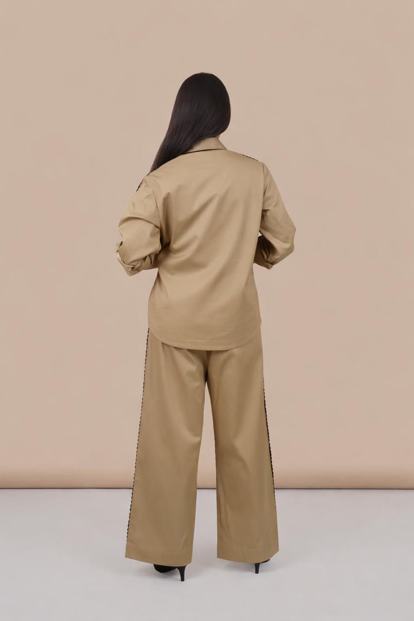 Ariya Threads Women’s Co-Ord Set with Handcrafted Crochet Detail | Shirt & Straight Pants