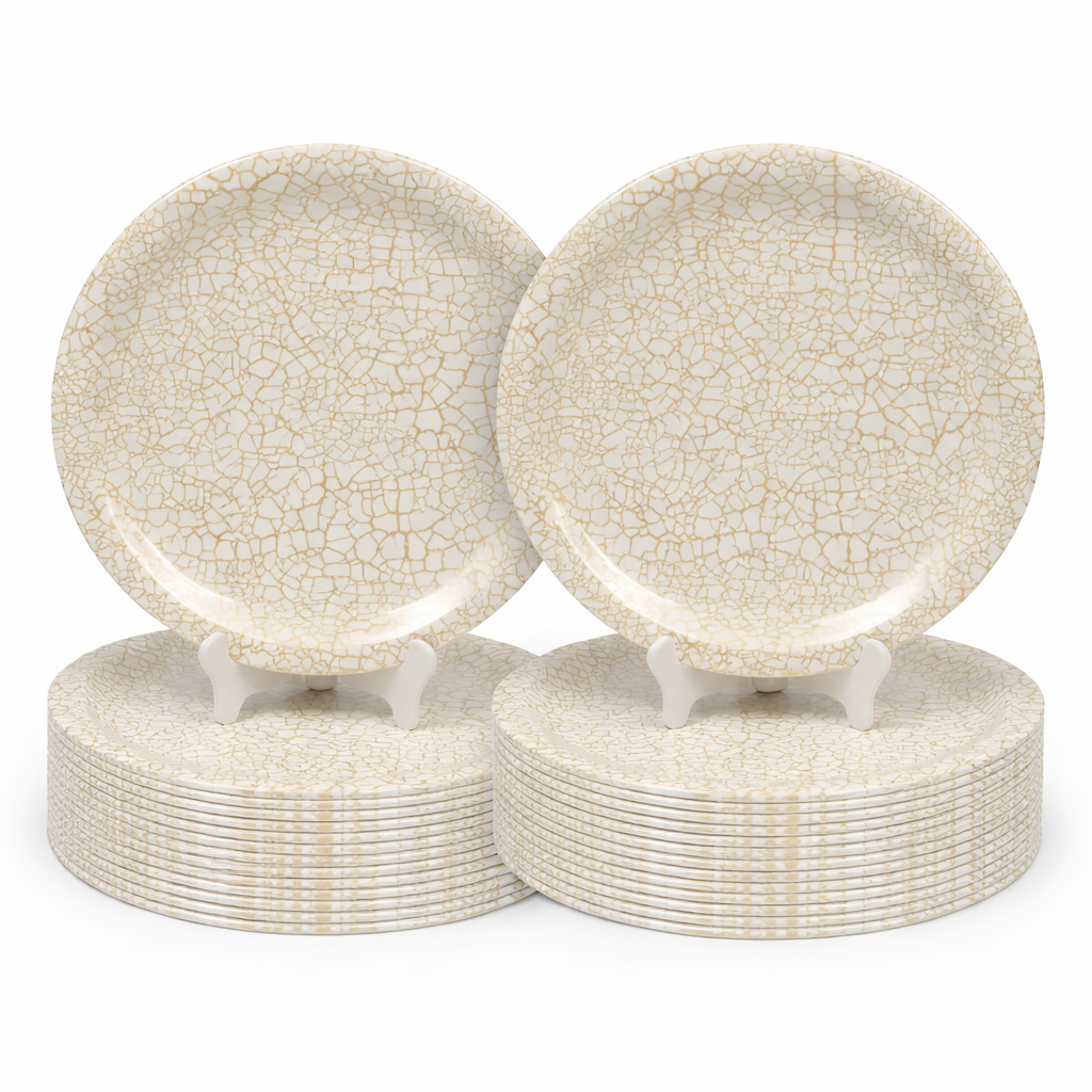 Ariya Melamine Dinner Plates 13 Inch Set of 24 | Elegant Gold