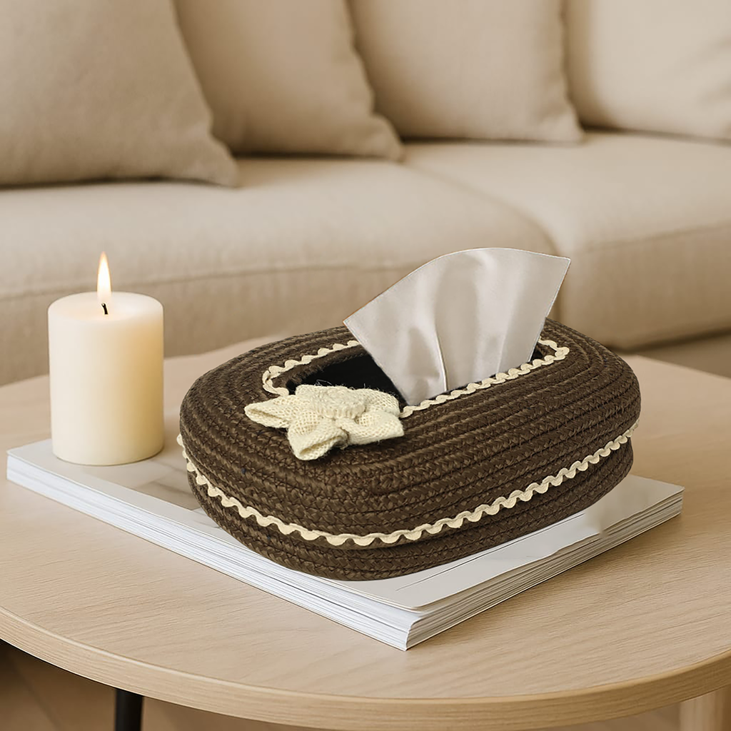 Ariya Brown White Lace Tissue Box With White Flower | Elegant Durable Holder