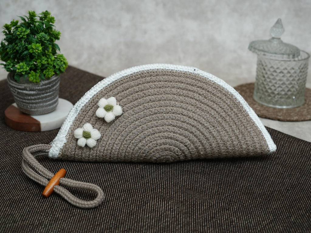 ARIYA Women Clutch Handbag with Flower (4077 | Beige) Handcrafted PP & Cotton Blend Clutch, Perfect for Ladies & Girls, Lightweight Stylish Purse for Parties, Special Occasions, Casual & Formal