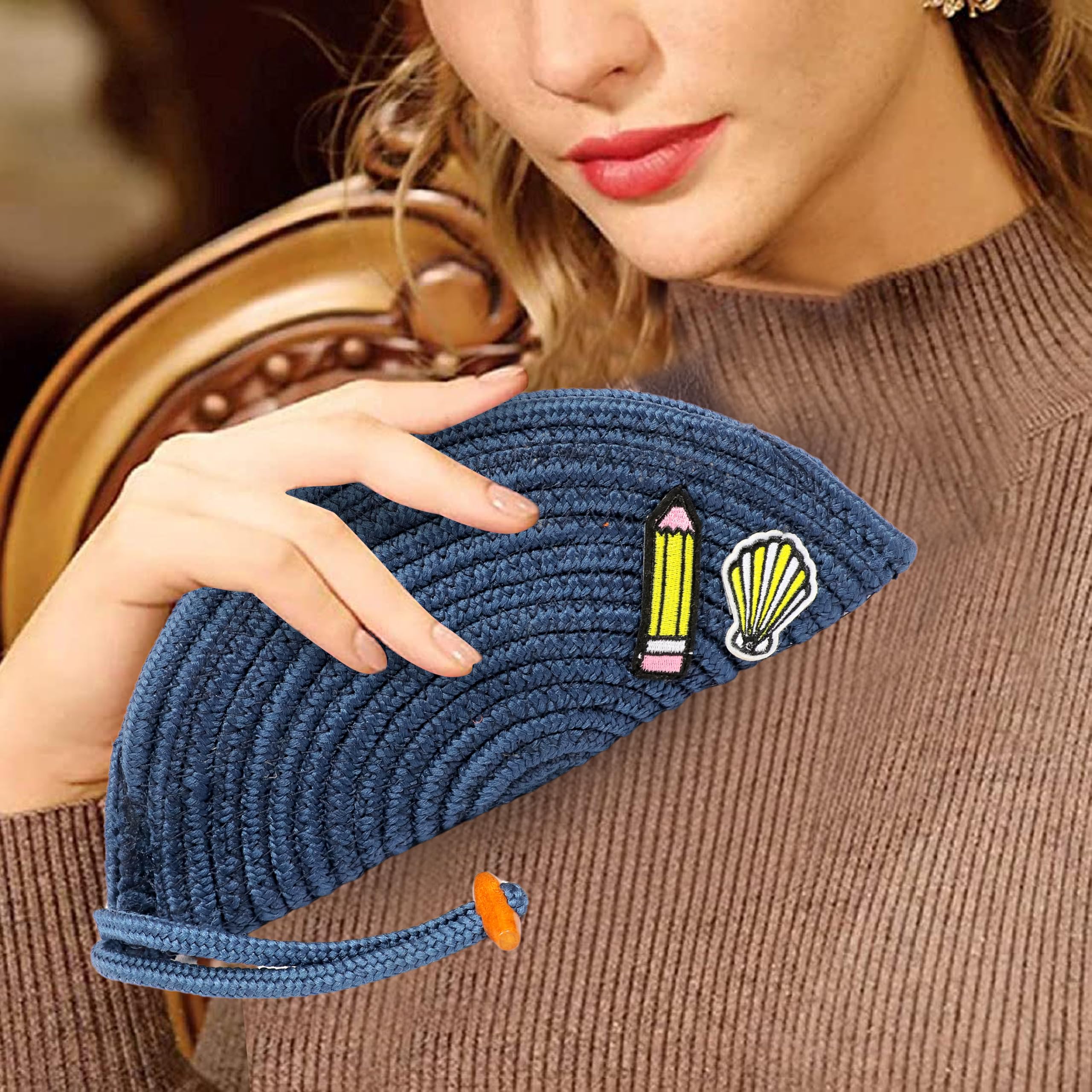 ARIYA Stylish Unique Handmade Blue (PP & Cotton Blend) Clutch Bag with Flower, Perfect for Parties, Weddings & Everyday Outings