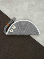 ARIYA Stylish Unique Handmade Grey & White Line (PP & Cotton Blend) Clutch Bag with 2 Flower, Perfect for Parties, Weddings & Everyday Outings