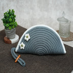 ARIYA Stylish Unique Handmade Light Grey & White Line (PP & Cotton Blend) Clutch Bag with 2 Flower, Perfect for Parties, Weddings & Everyday Outings