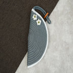 ARIYA Stylish Unique Handmade Light Grey & White Line (PP & Cotton Blend) Clutch Bag with 2 Flower, Perfect for Parties, Weddings & Everyday Outings