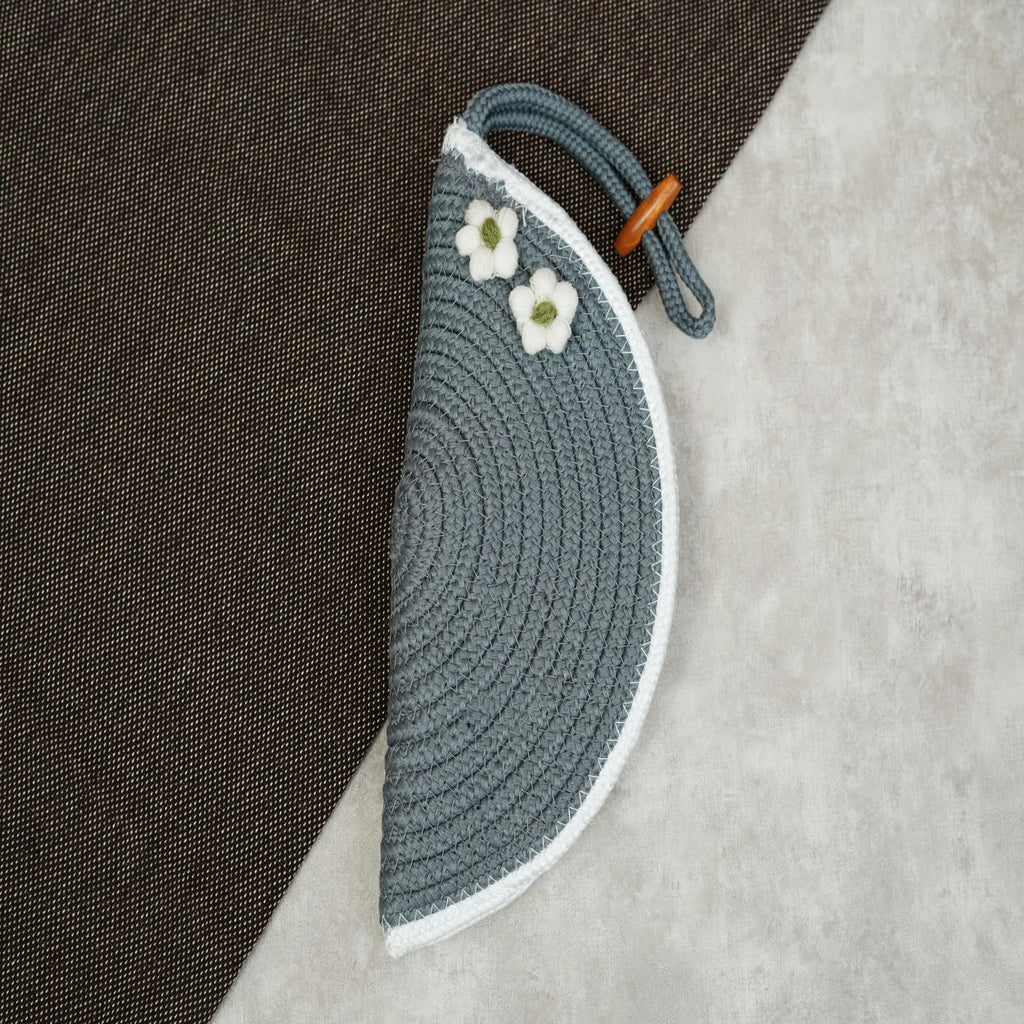 ARIYA Stylish Unique Handmade Light Grey & White Line (PP & Cotton Blend) Clutch Bag with 2 Flower, Perfect for Parties, Weddings & Everyday Outings