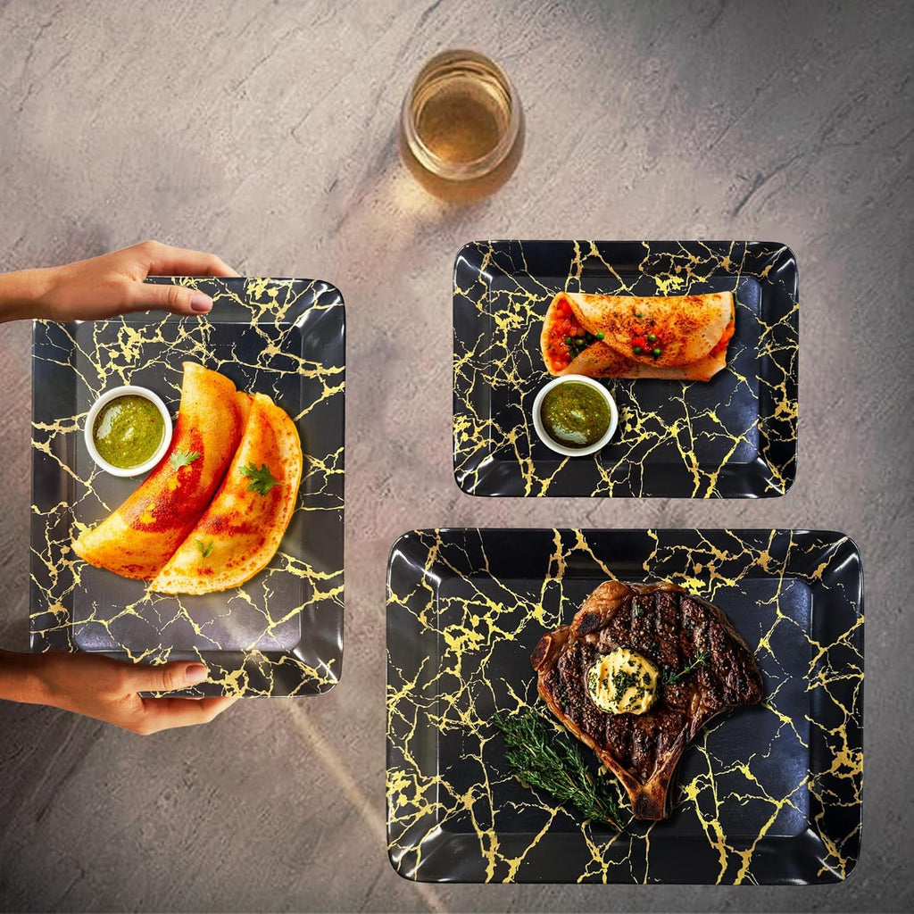 Ariya Melamine Serving Tray Set of 2 – Black and Gold | 603,604
