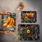 Ariya Melamine Serving Tray Set of 2 – Black and Gold | 603,604