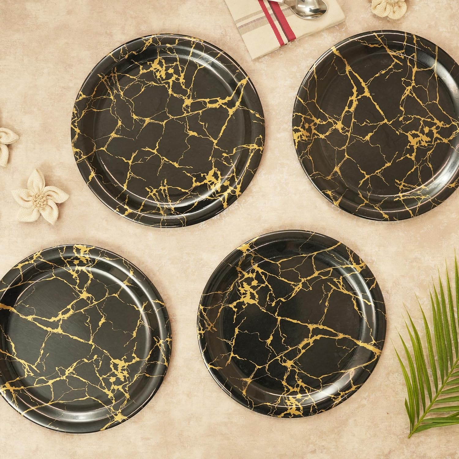 Ariya Melamine Dinner Plates 11 Inch Set of 12 | Golden Thunder