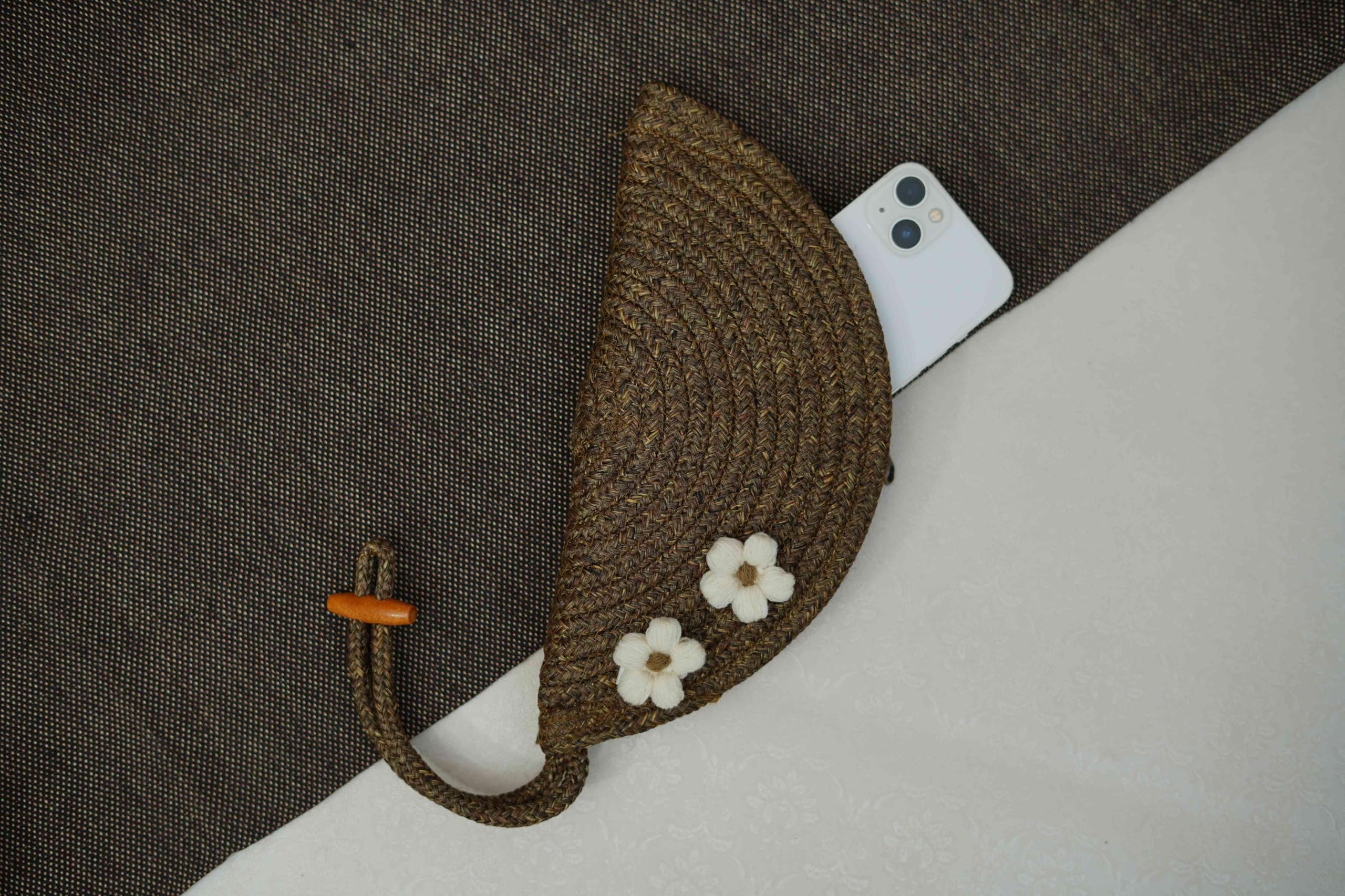 ARIYA Stylish Unique Handmade Brown (PP & Cotton Blend) Clutch Bag with 2 Flower, Perfect for Parties, Weddings & Everyday Outings