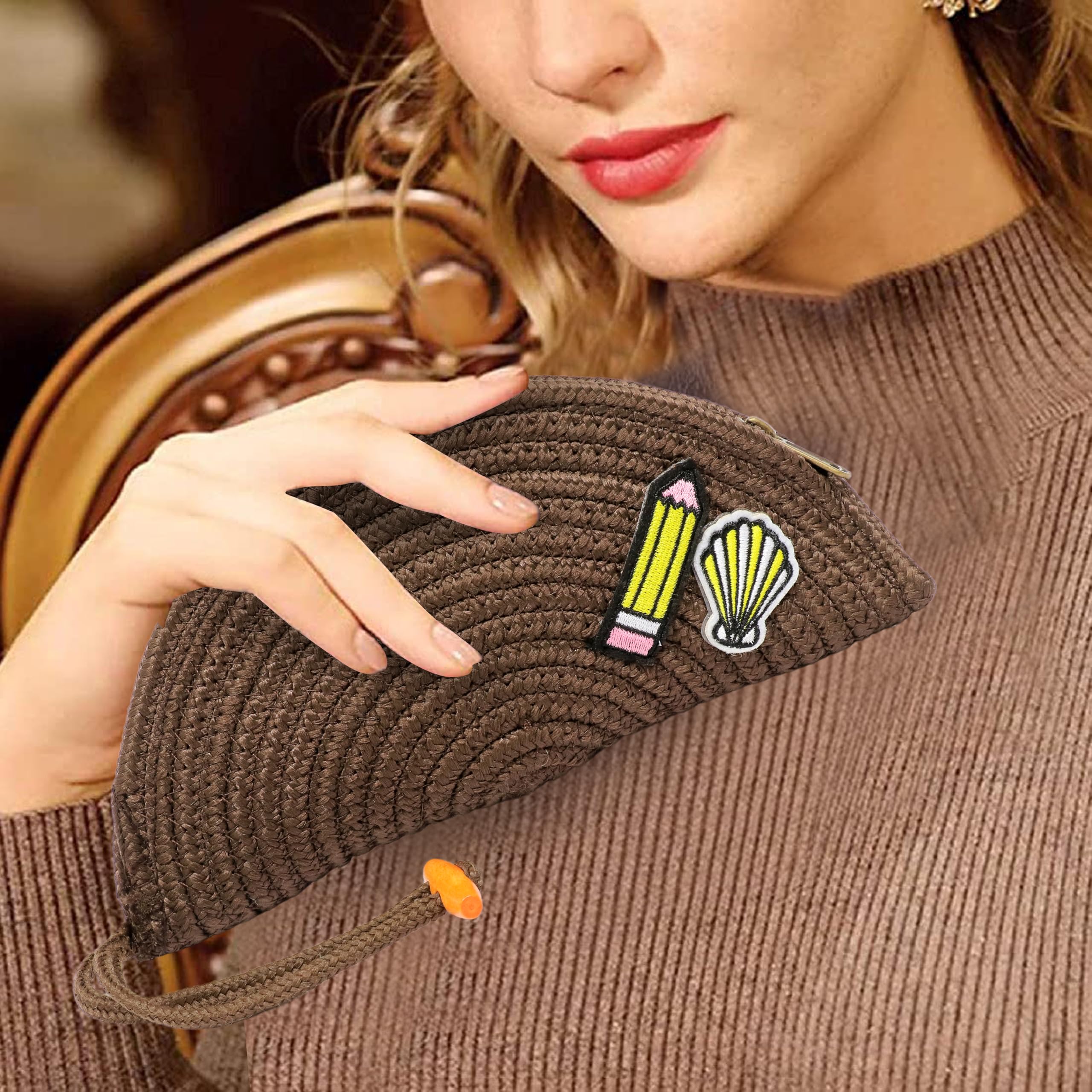 Ariya Women Clutch Handbag with Sticker (4077 | Brown) Handcrafted PP & Cotton Blend Clutch, Perfect for Ladies & Girls, Lightweight Stylish Purse for Parties, Special Occasions, Casual & Formal