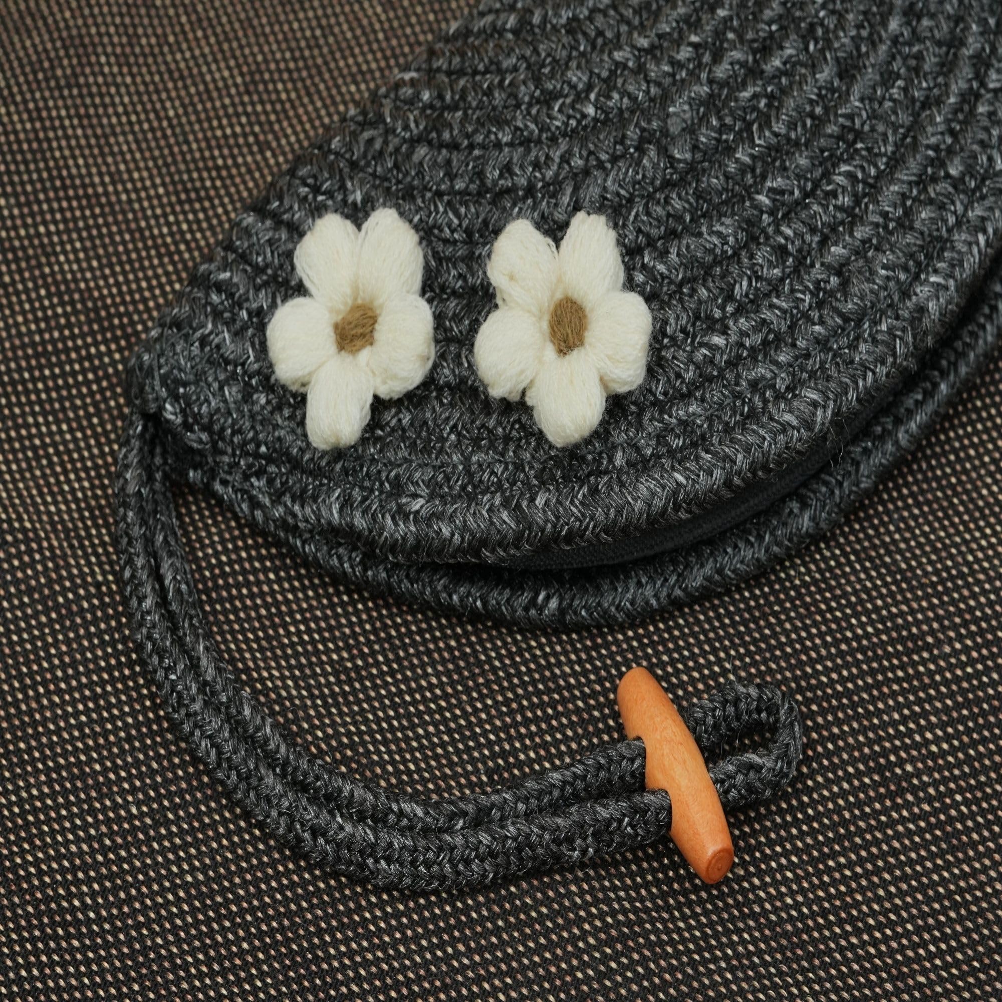 ARIYA Stylish Unique Handmade Black (PP & Cotton Blend) Clutch Bag with 2 Flower, Perfect for Parties, Weddings & Everyday Outings.