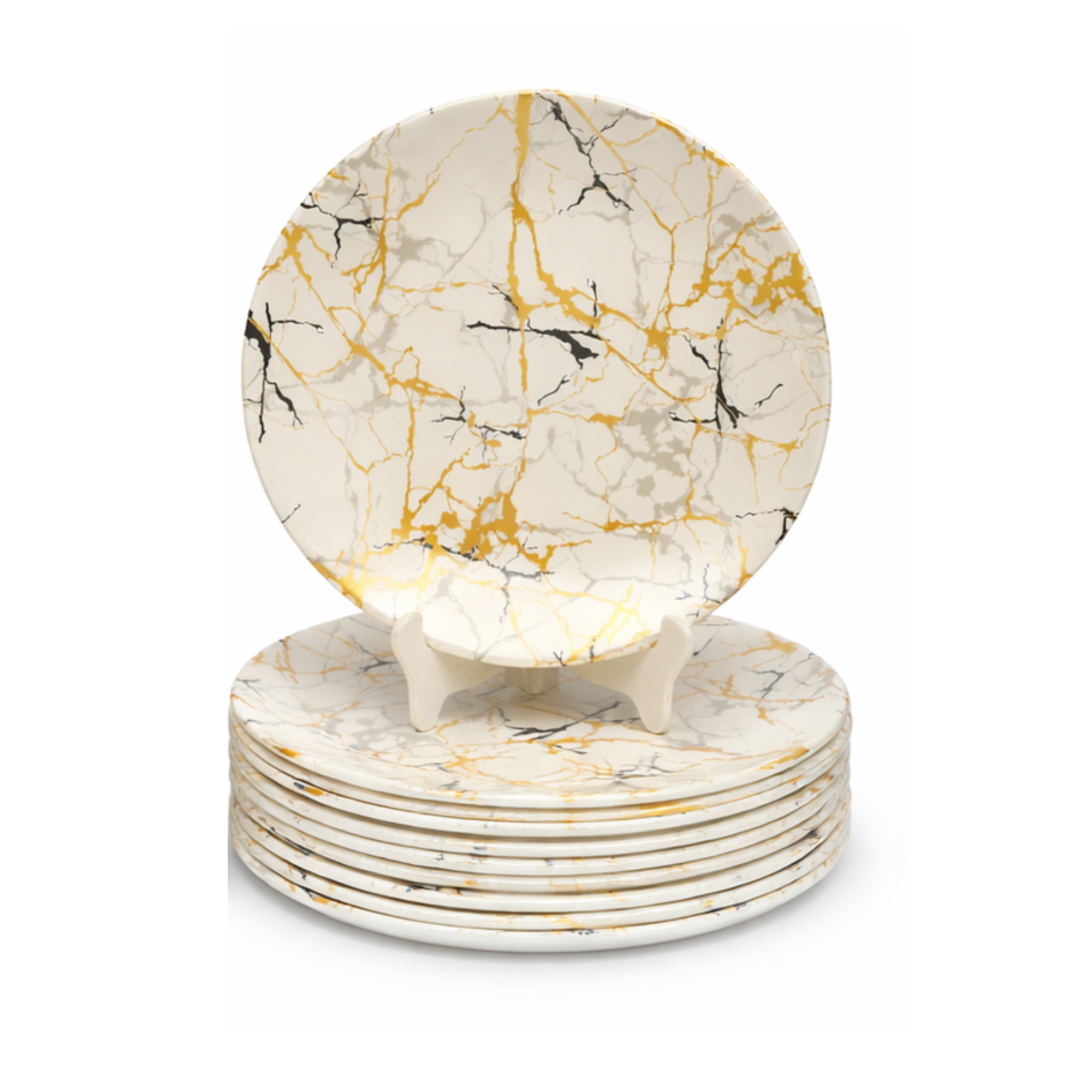 Ariya 10.5" Melamine Dinner Plates Set of 12 – Classic Gold Fusion